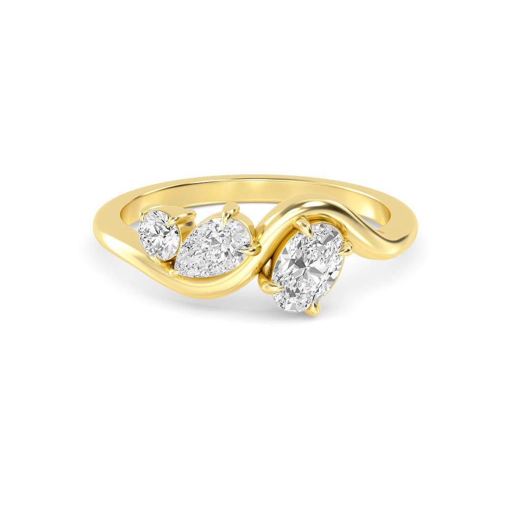 0.65ct Pear Oval and Round cut Lab Grown Diamond Wave Ring
