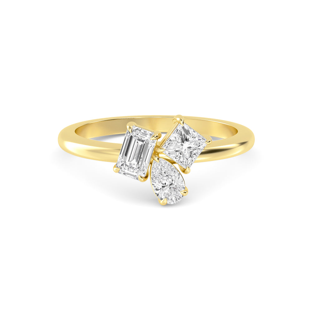 0.75ct Pear Princess and Emerald cut Lab Grown Diamond Three Stone Cluster Ring