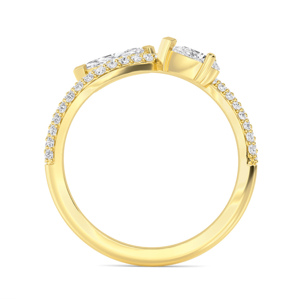 1.00ct Toi Et Moi Pear and Marquise Lab Grown Diamond Pave Wave Ring
