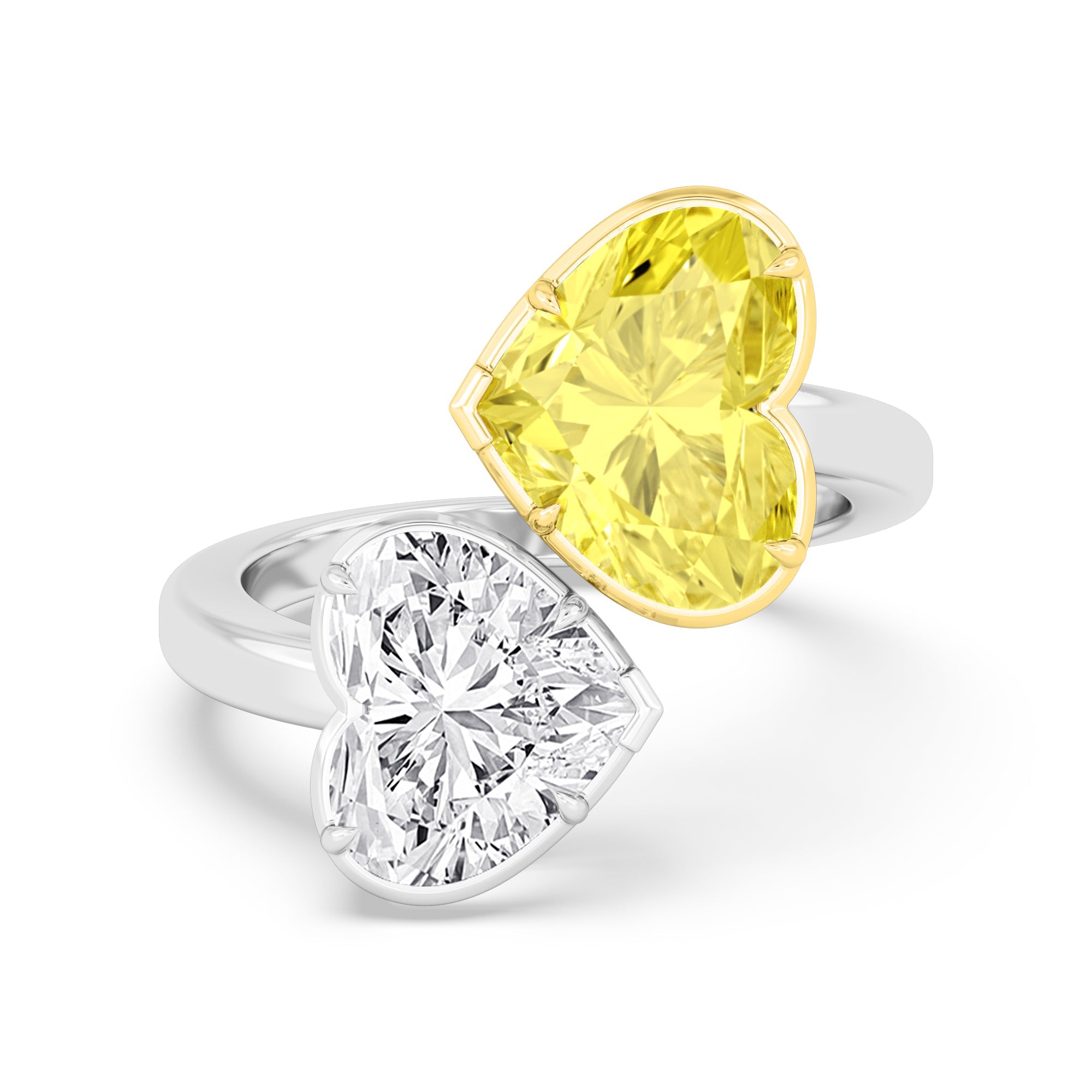 8.00ct Toi Et Moi Heart Yellow and White Lab Grown Diamond Exceptional Ring