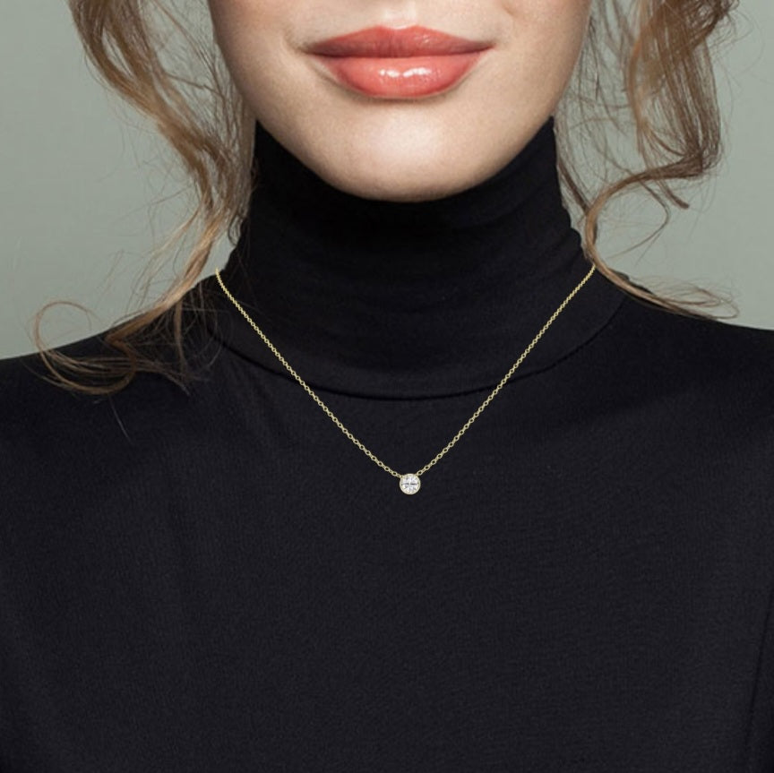 1.00ct Lab Grown Diamond Bezel Solitaire Necklace in 14k Gold