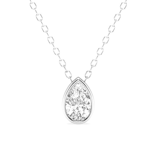 0.50ct Lab Grown Diamond Pear Bezel Solitaire Necklace in 14k Gold