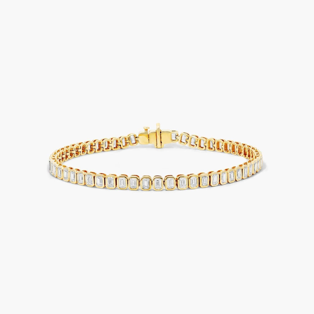 6.00ct Emerald cut Lab Grown Diamond North-South Bezel Set Tennis Bracelet in 14k Gold