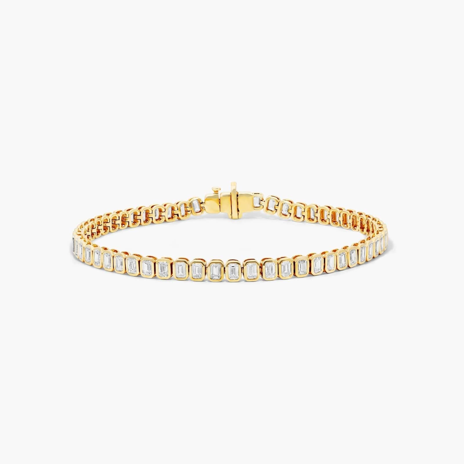 6.00ct Emerald cut Lab Grown Diamond North-South Bezel Set Tennis Bracelet in 14k Gold