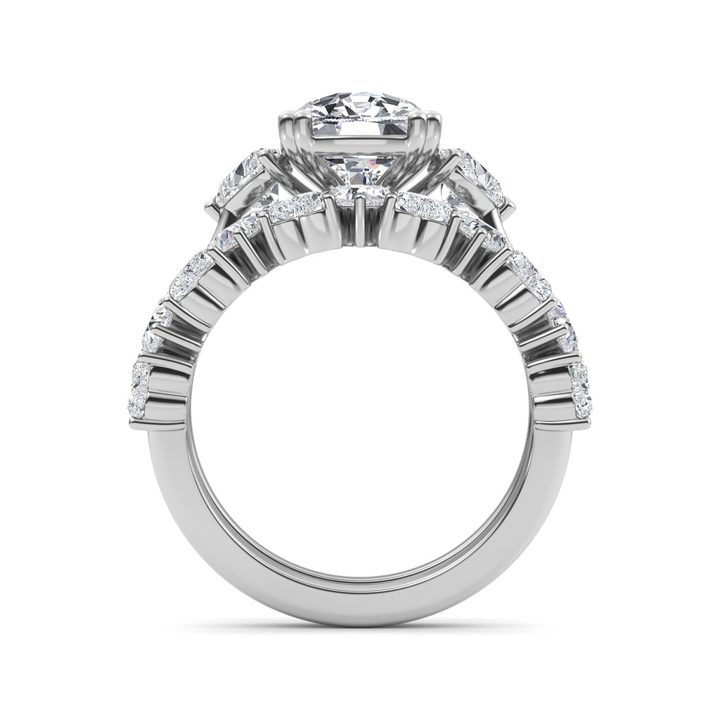 4.70ctw Cushion and Heart cut Lab Grown Diamond Exceptional Trilogy Engagement and Wedding Ring Set