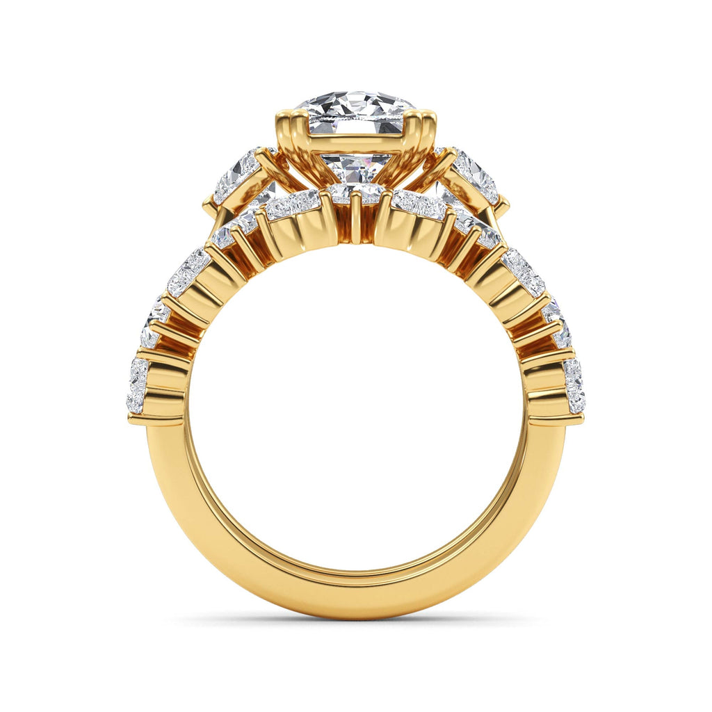 4.70ctw Cushion and Heart cut Lab Grown Diamond Exceptional Trilogy Engagement and Wedding Ring Set