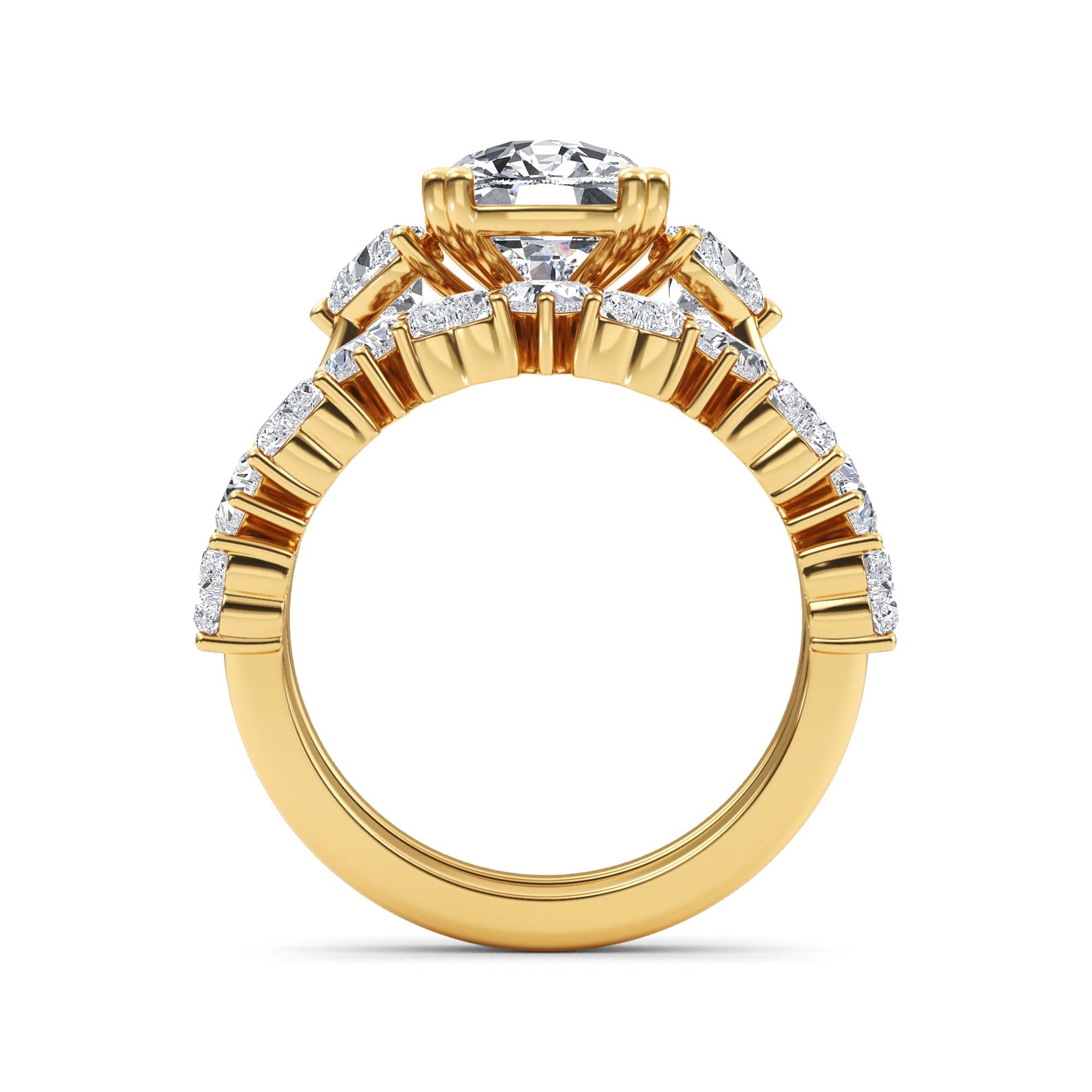 4.70ctw Cushion and Heart cut Lab Grown Diamond Exceptional Trilogy Engagement and Wedding Ring Set