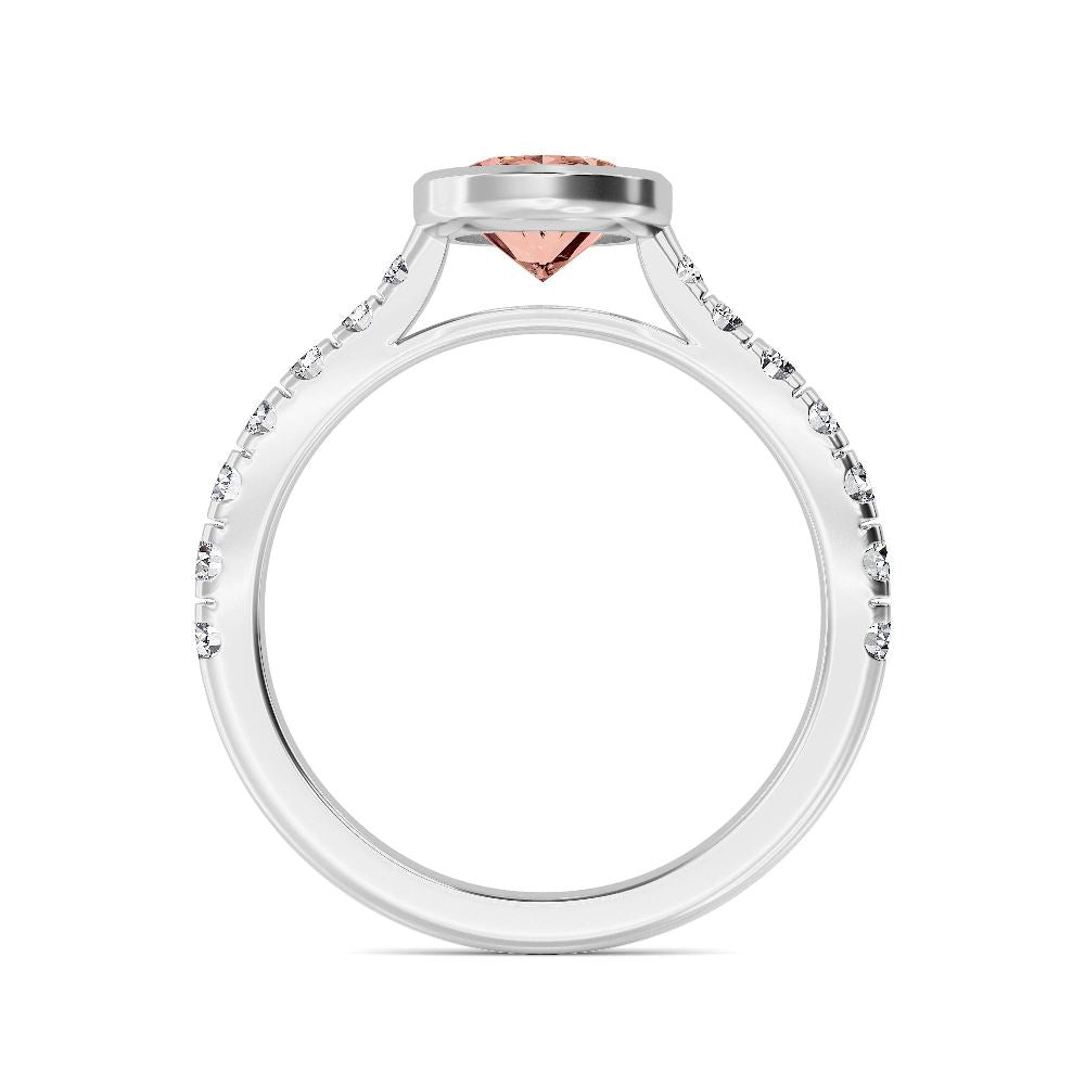 2.18ct Oval cut Pink Lab Grown Diamond Solitaire Bezel Diamond Band Engagement Ring