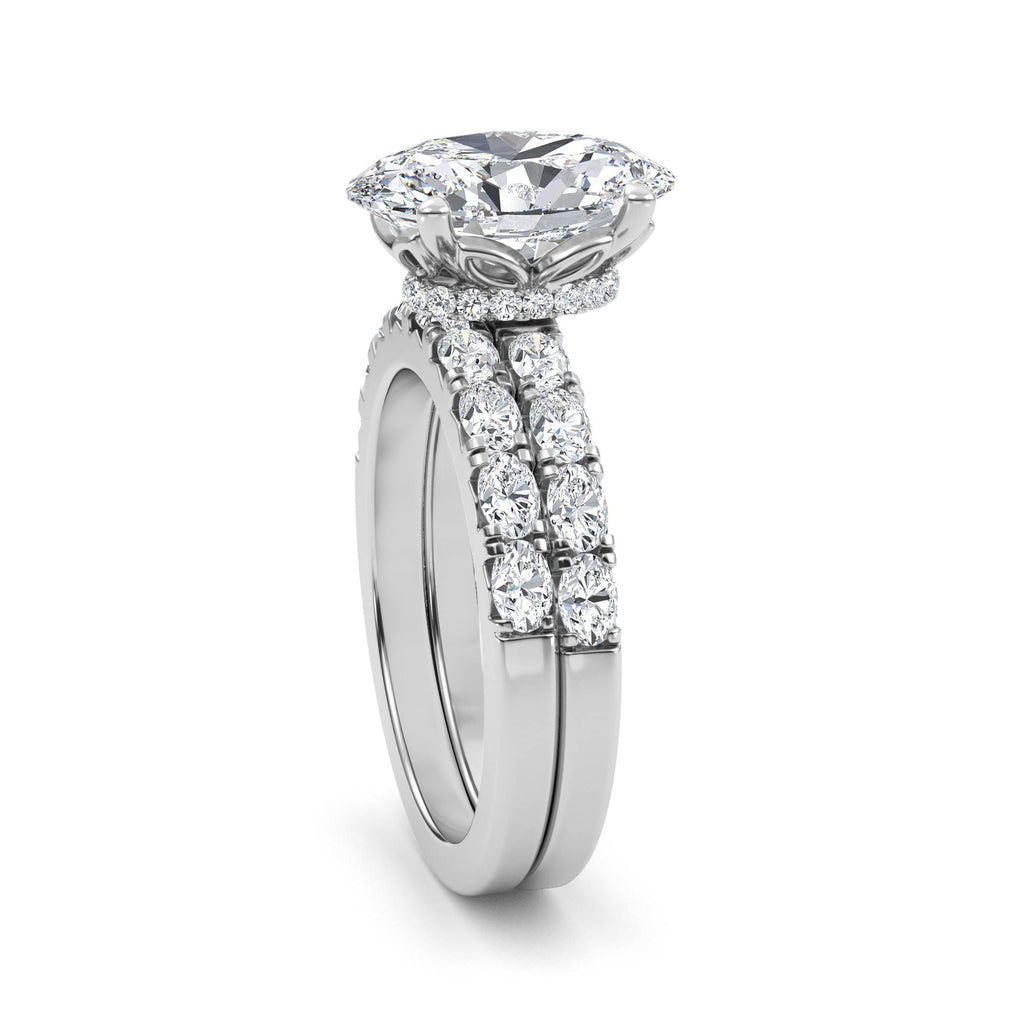 3.77ctw Oval cut Oval Band Hidden Halo Lab Grown Diamond Exceptional Engagement and Oval Wedding Ring Set
