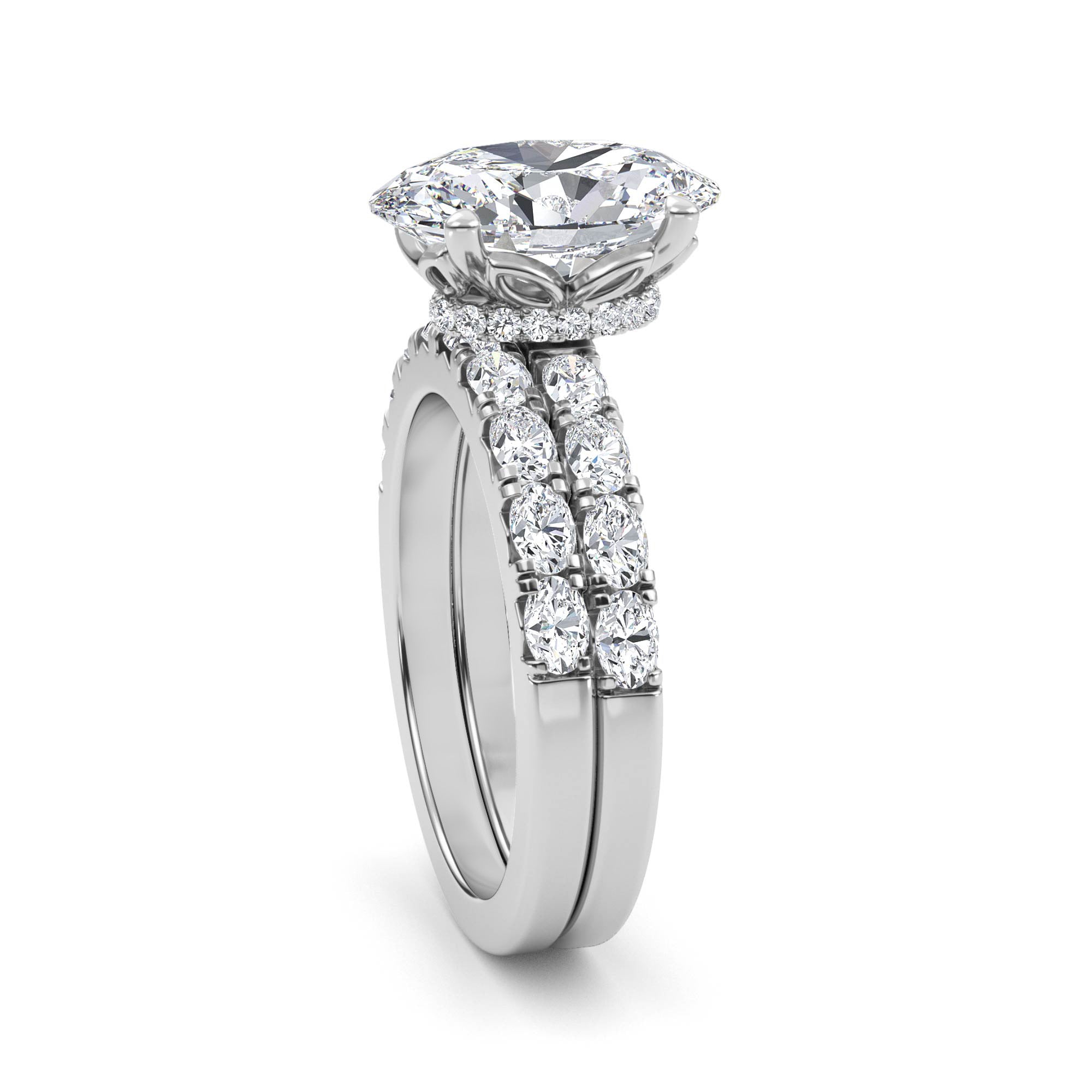 3.77ctw Oval cut Oval Band Hidden Halo Lab Grown Diamond Exceptional Engagement and Oval Wedding Ring Set