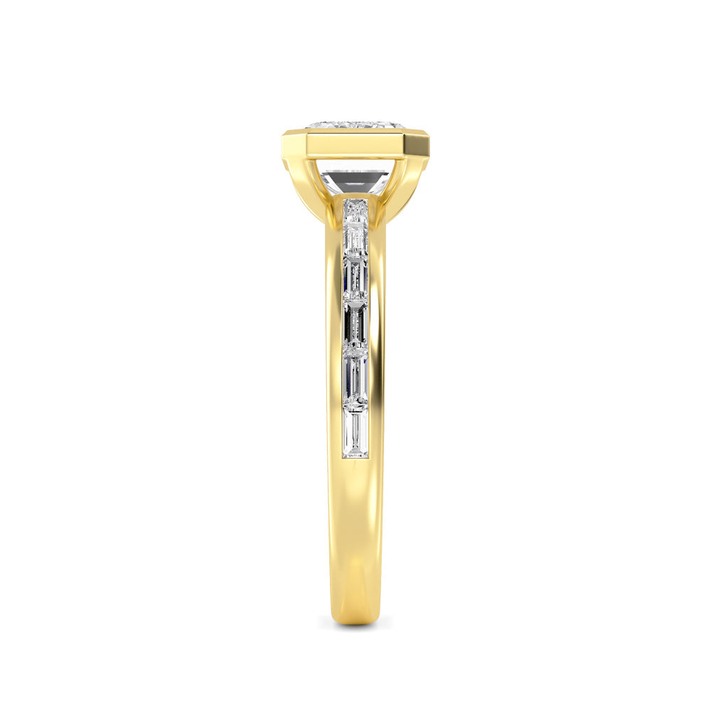 3.00ct Emerald cut Lab Grown Diamond East-West Bezel Diamond Band Engagement Ring
