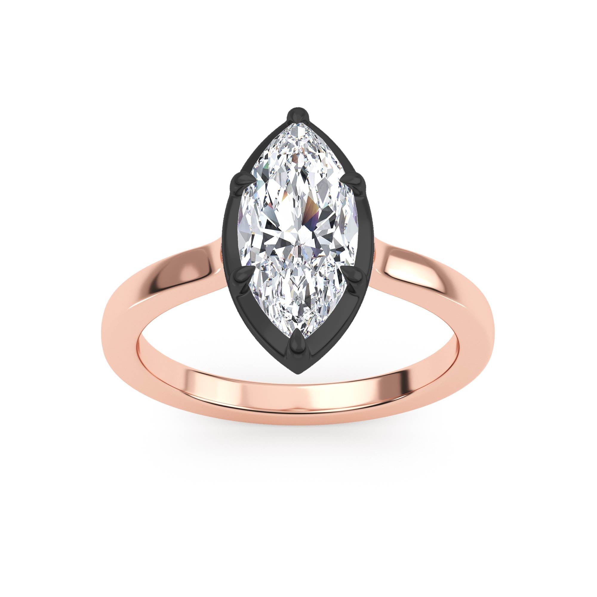1.30ctw Marquise cut Lab Grown Diamond Blackened Gold Georgian Cut Down Engagement Ring