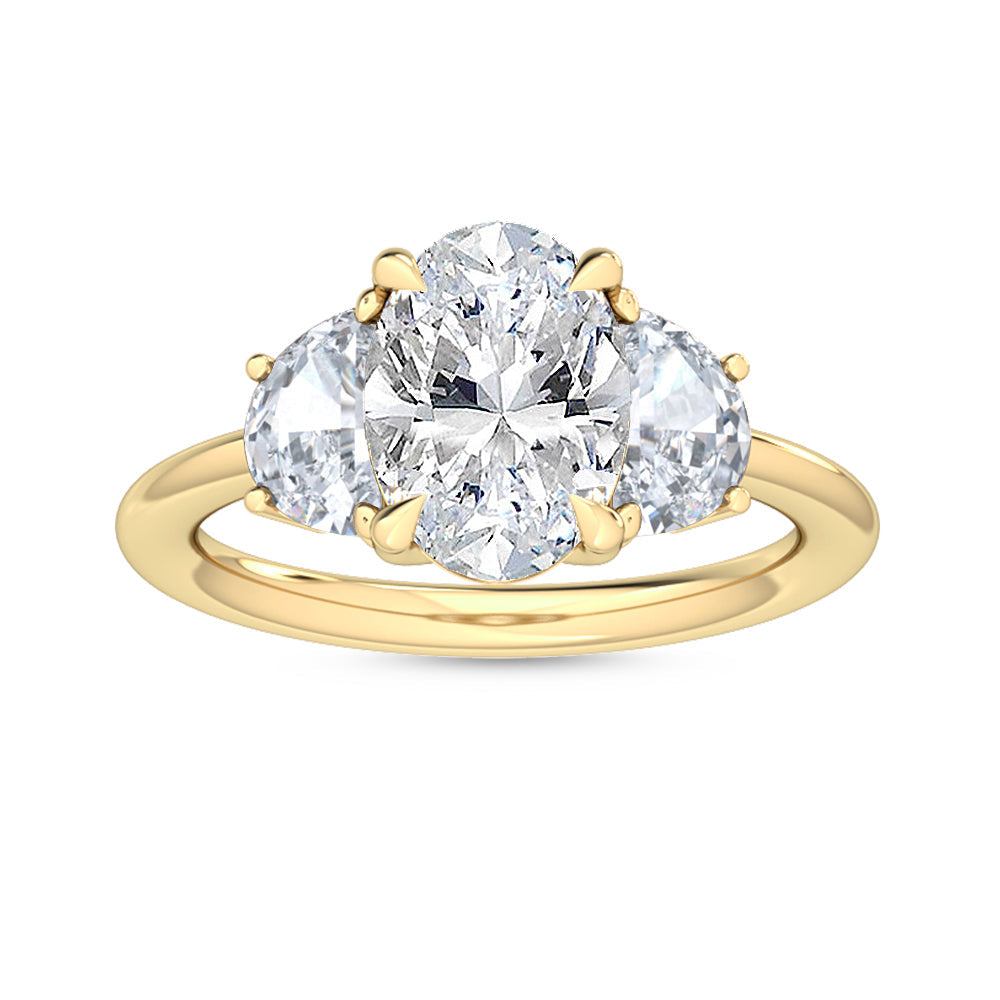 3.00ctw Oval and Half Moon cut Lab Grown Diamond Trilogy Engagement Ring