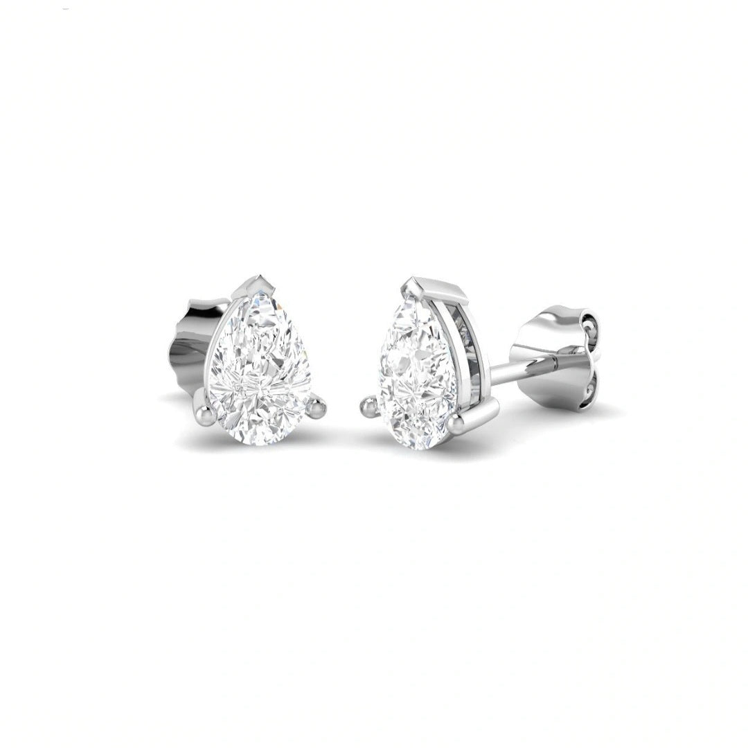 1.00ct Pear cut Lab Grown Diamond Solitaire Earrings in 9k Gold