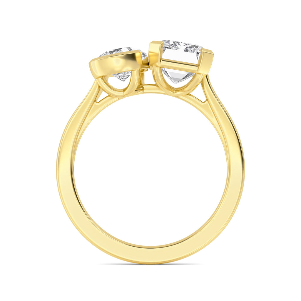 4.00ctw Emerald cut and Pear Lab Grown Diamond Toi et Moi Engagement Ring