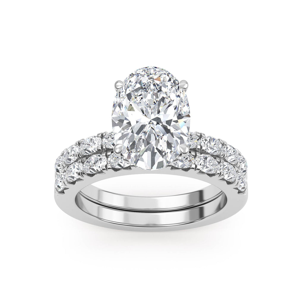 3.77ctw Oval cut Oval Band Hidden Halo Lab Grown Diamond Exceptional Engagement and Oval Wedding Ring Set