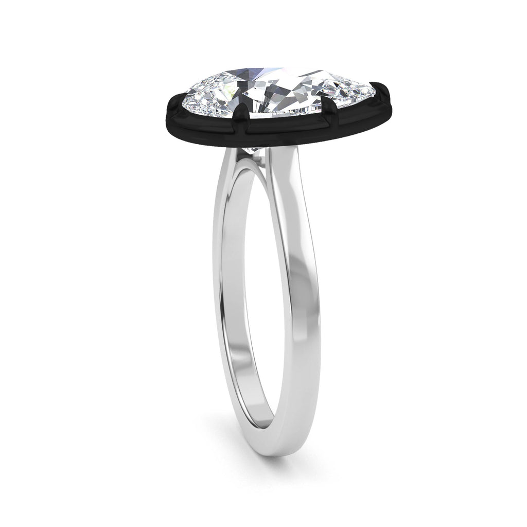 3.00ctw Pear cut Lab Grown Diamond Blackened Gold Georgian Cut Down Engagement Ring