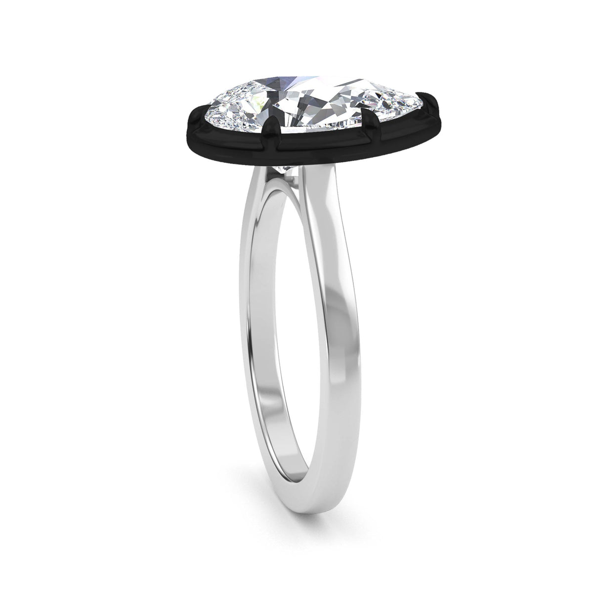 3.00ctw Pear cut Lab Grown Diamond Blackened Gold Georgian Cut Down Engagement Ring