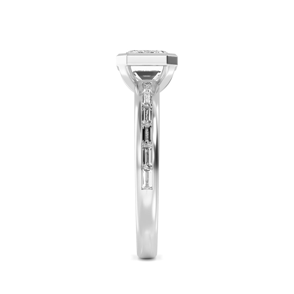 3.00ct Emerald cut Lab Grown Diamond East-West Bezel Diamond Band Engagement Ring