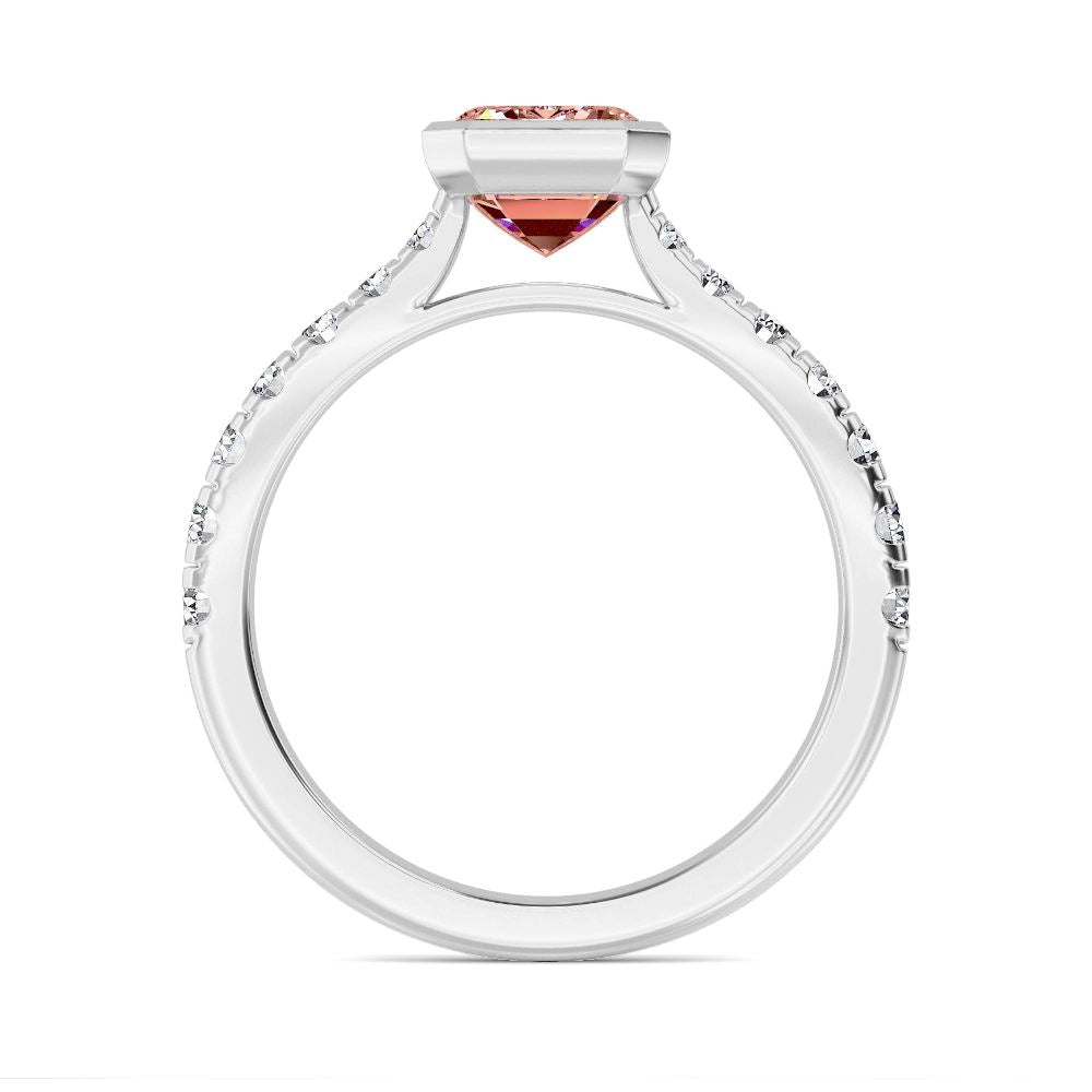 2.50ct Emerald cut Pink Lab Grown Diamond Solitaire Bezel Diamond Band Engagement Ring