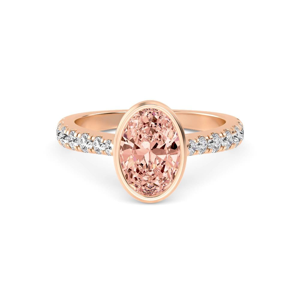 2.18ct Oval cut Pink Lab Grown Diamond Solitaire Bezel Diamond Band Engagement Ring