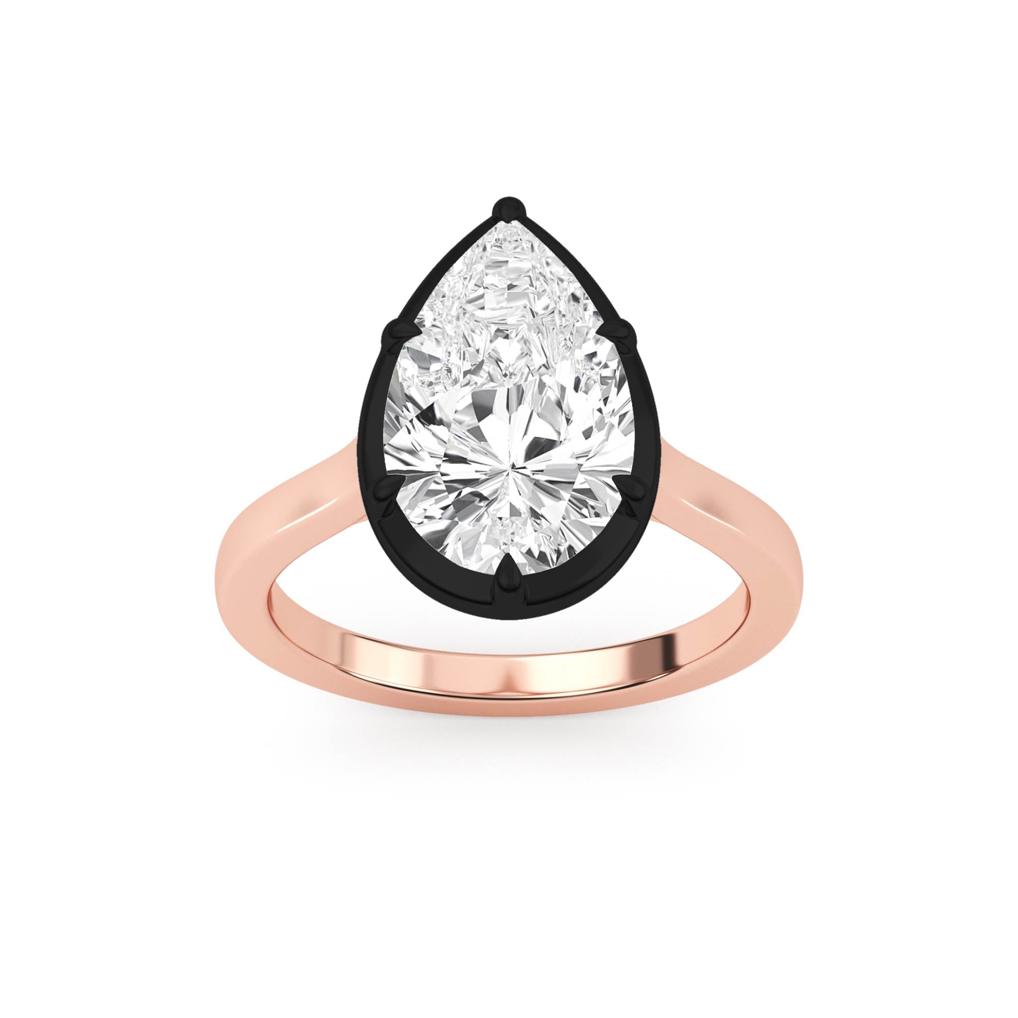 3.00ctw Pear cut Lab Grown Diamond Blackened Gold Georgian Cut Down Engagement Ring