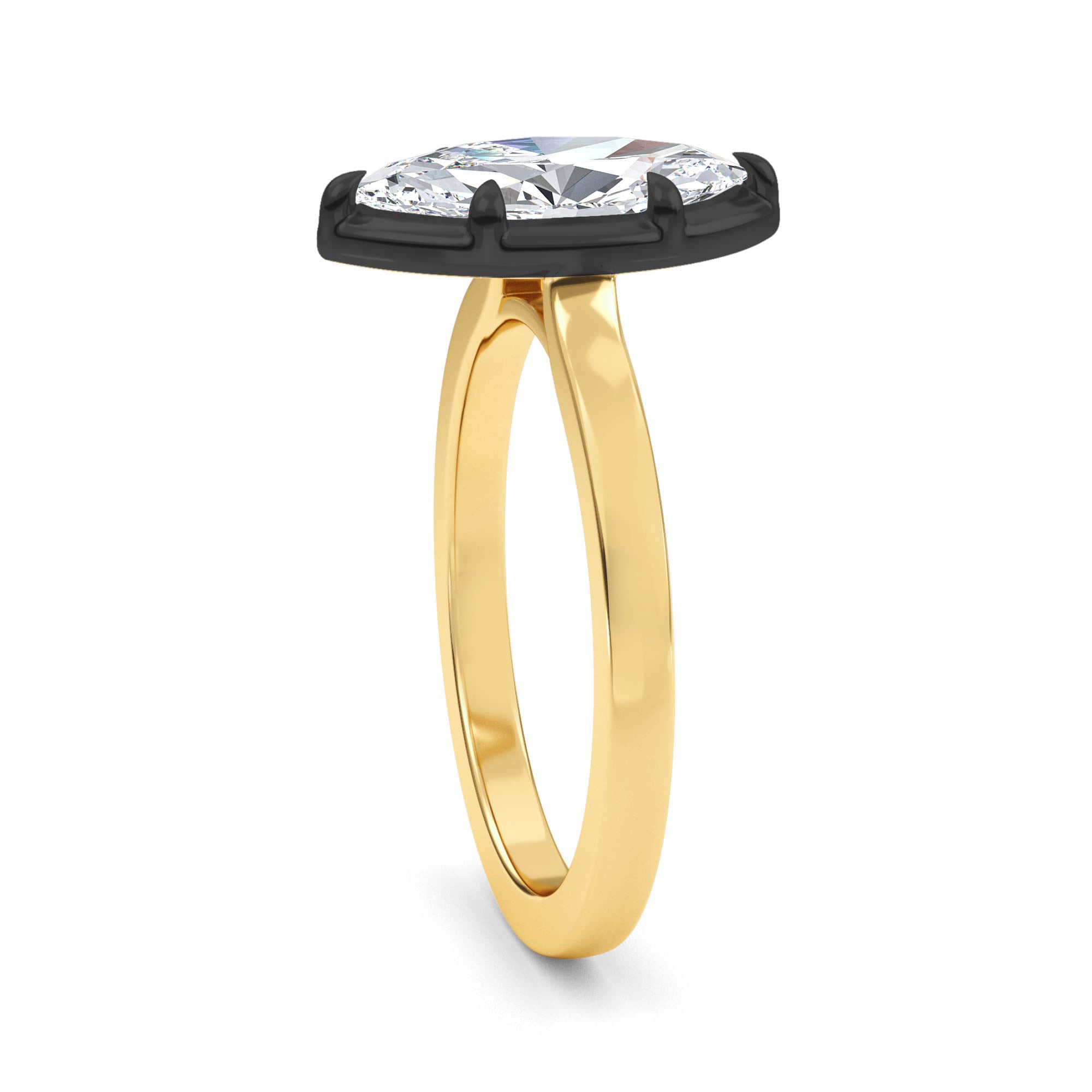 1.30ctw Marquise cut Lab Grown Diamond Blackened Gold Georgian Cut Down Engagement Ring