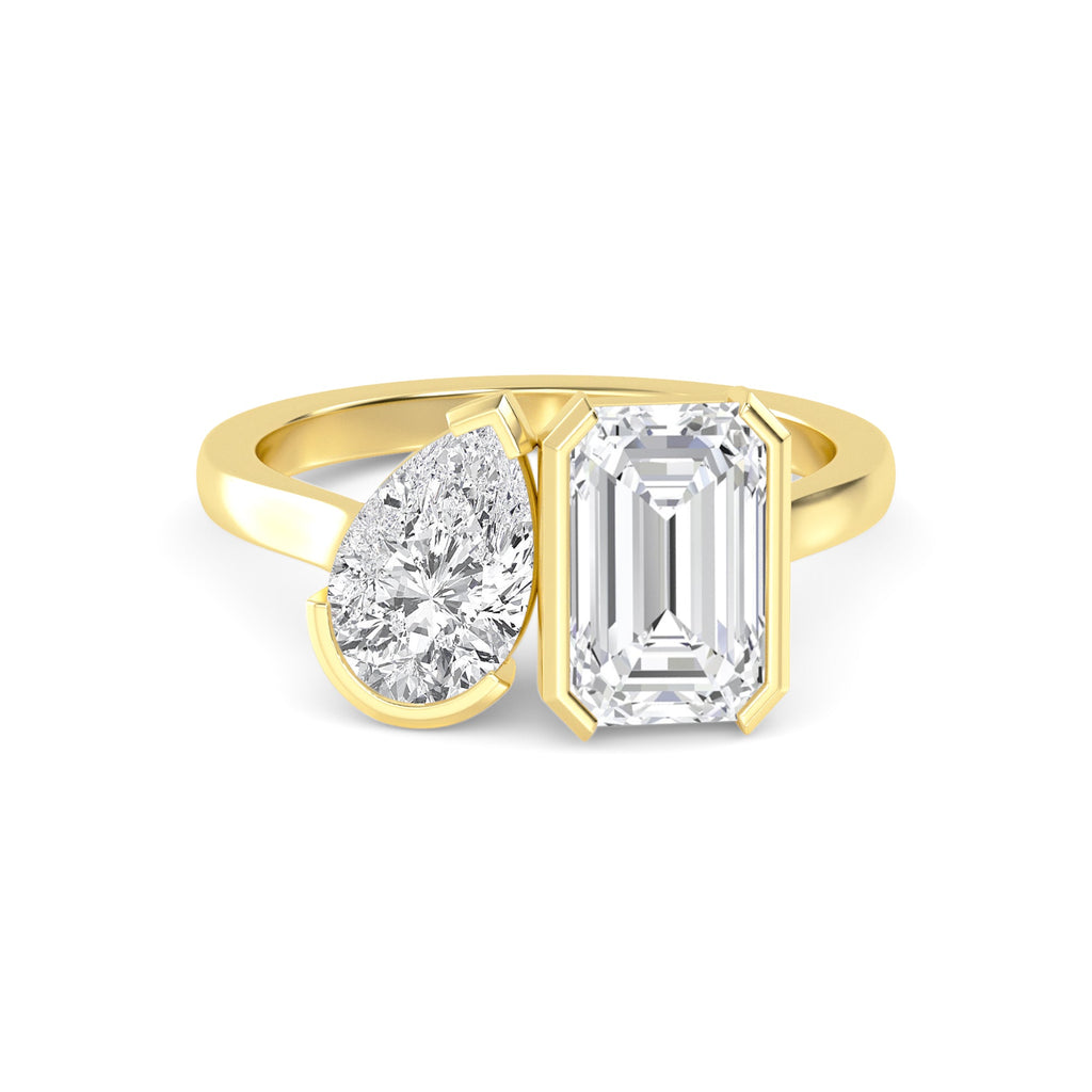 4.00ctw Emerald cut and Pear Lab Grown Diamond Toi et Moi Engagement Ring
