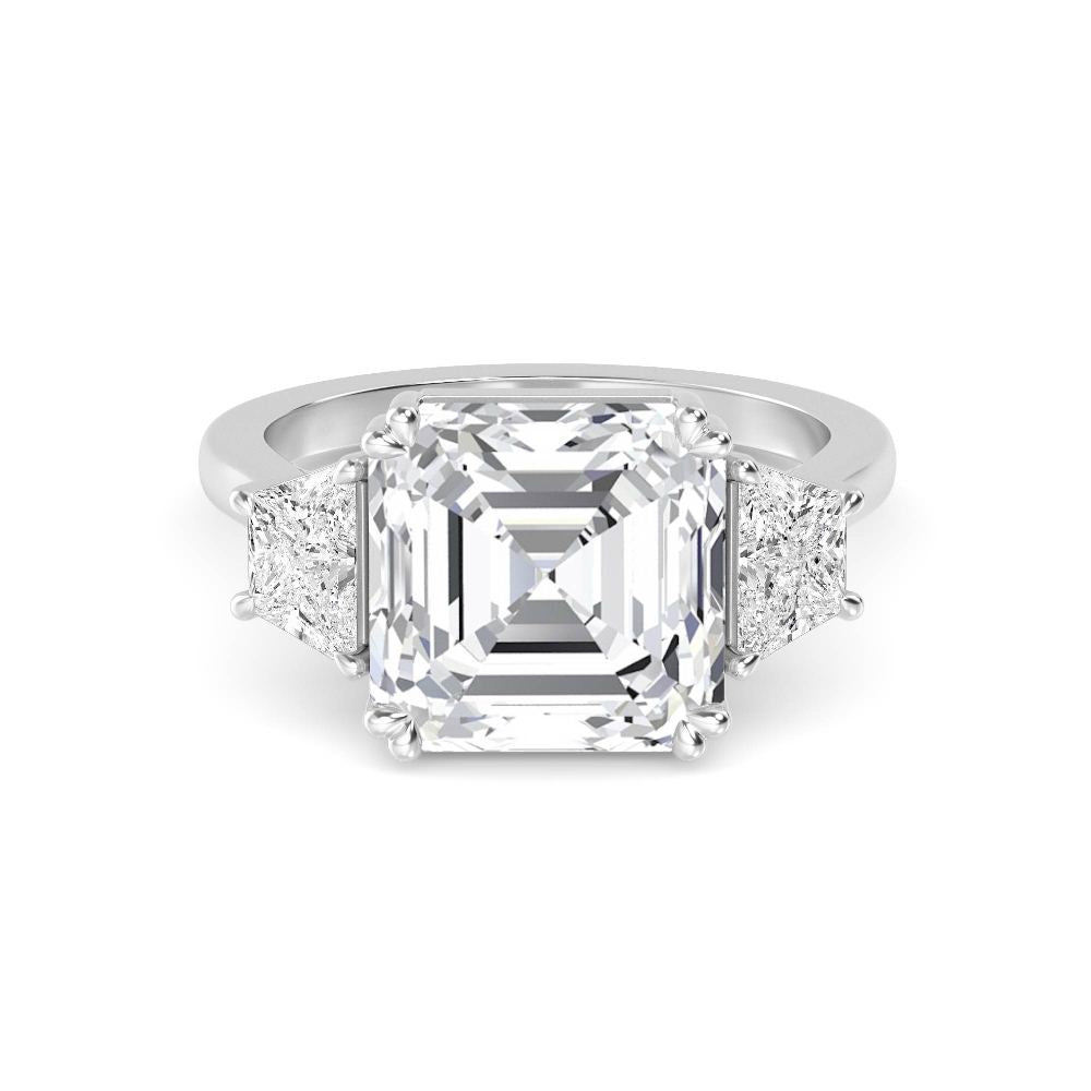 5.90ctw Asscher and Trapezoid cut Lab Grown Diamond Trilogy Engagement Ring