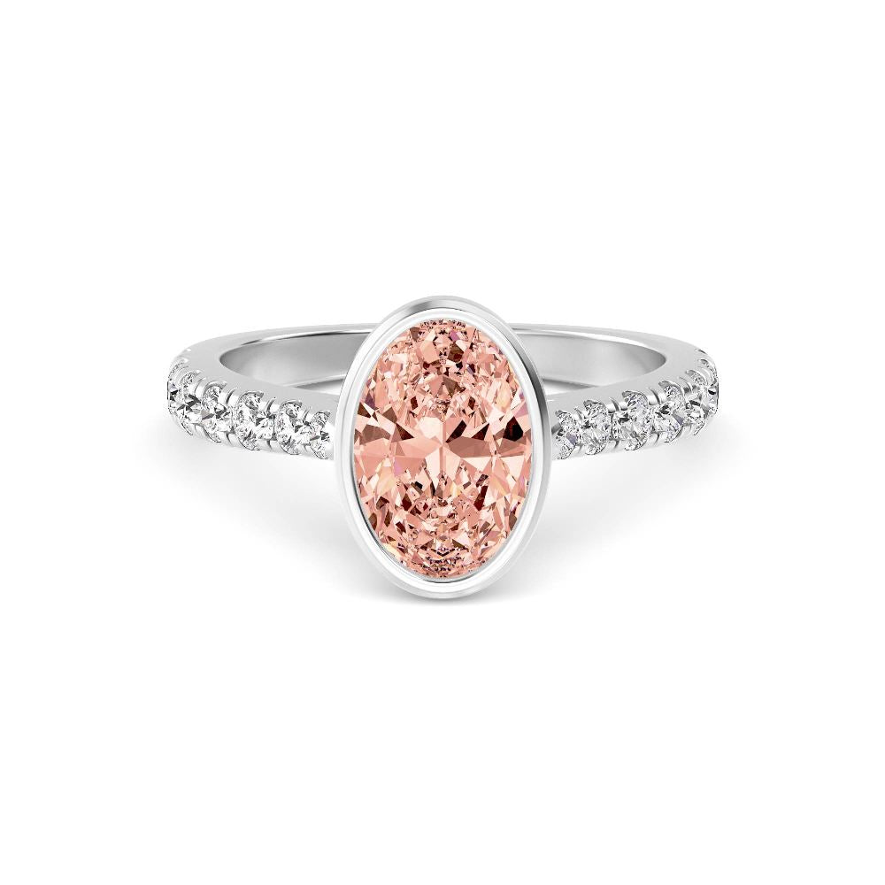 2.18ct Oval cut Pink Lab Grown Diamond Solitaire Bezel Diamond Band Engagement Ring
