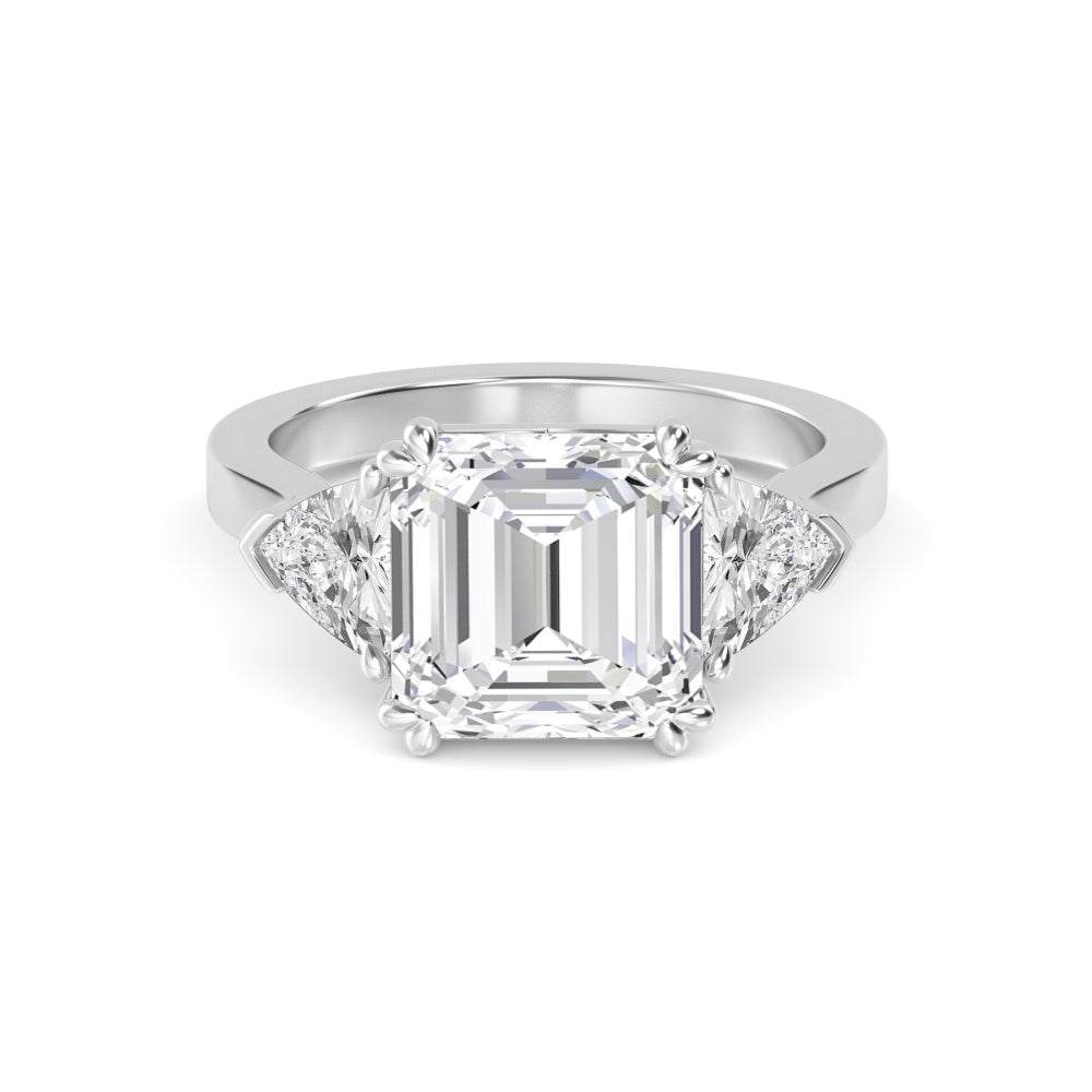 4.00ctw Asscher cut and Trilliant Lab Grown Diamond Trilogy Engagement Ring