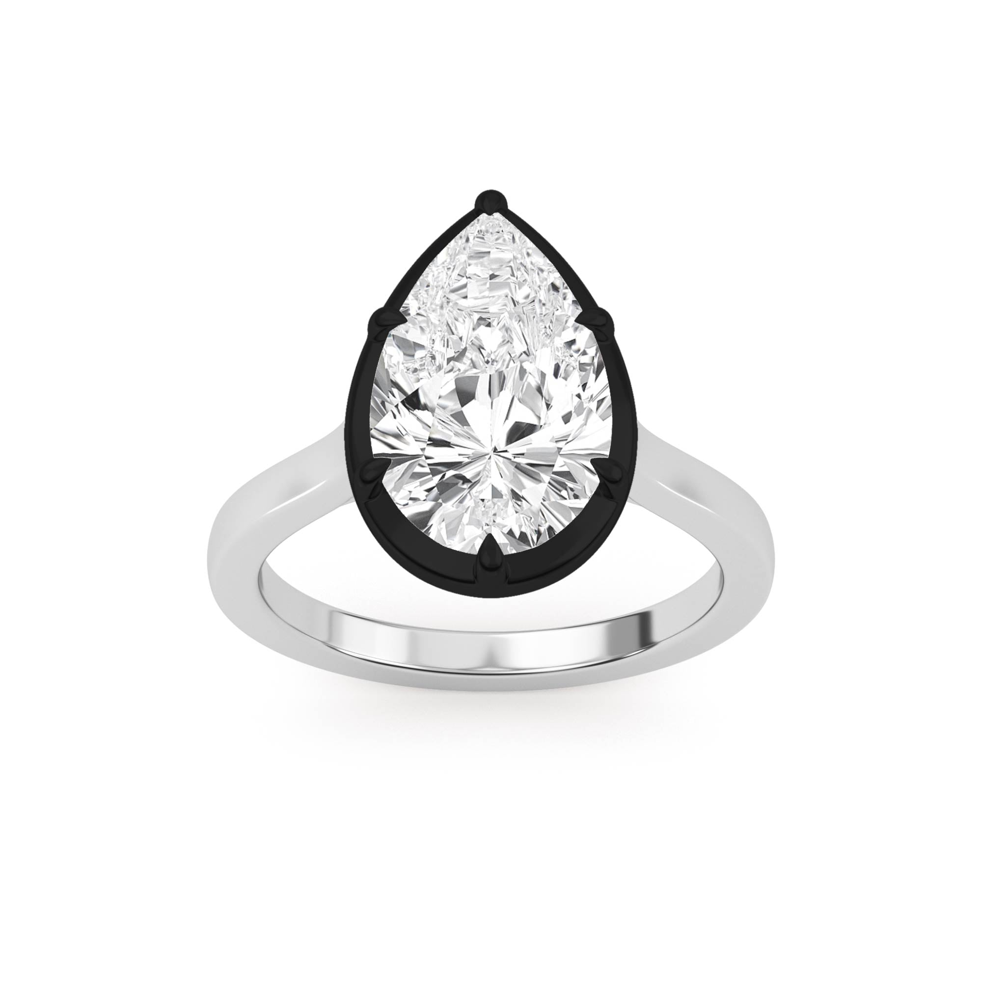 3.00ctw Pear cut Lab Grown Diamond Blackened Gold Georgian Cut Down Engagement Ring