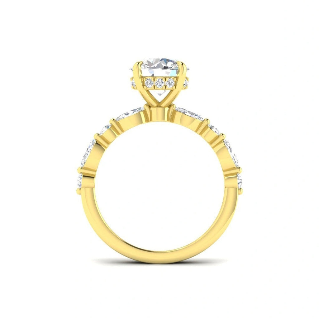 The Luna 2.57ctw Round cut Lab Grown Diamond Marquise and Round Band Hidden Halo Engagement Ring