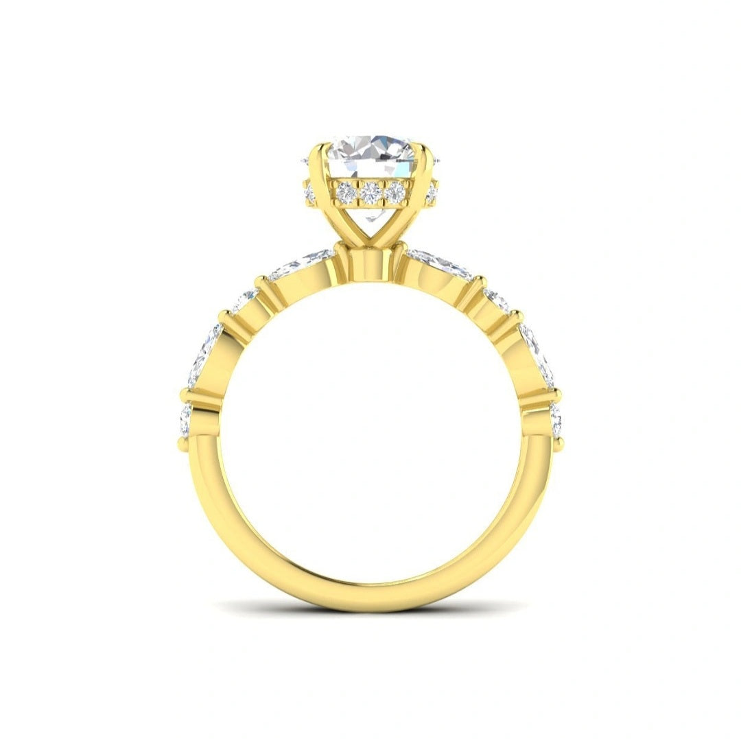 The Luna 2.57ctw Round cut Lab Grown Diamond Marquise and Round Band Hidden Halo Engagement Ring