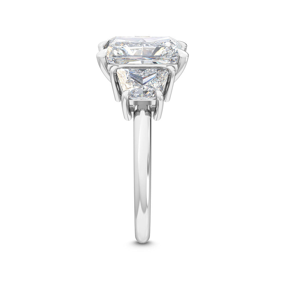 4.00ctw Radiant cut and Trapezoid Lab Grown Diamond Trilogy Engagement Ring
