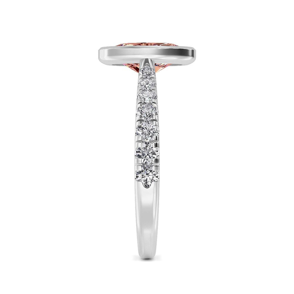 2.18ct Oval cut Pink Lab Grown Diamond Solitaire Bezel Diamond Band Engagement Ring