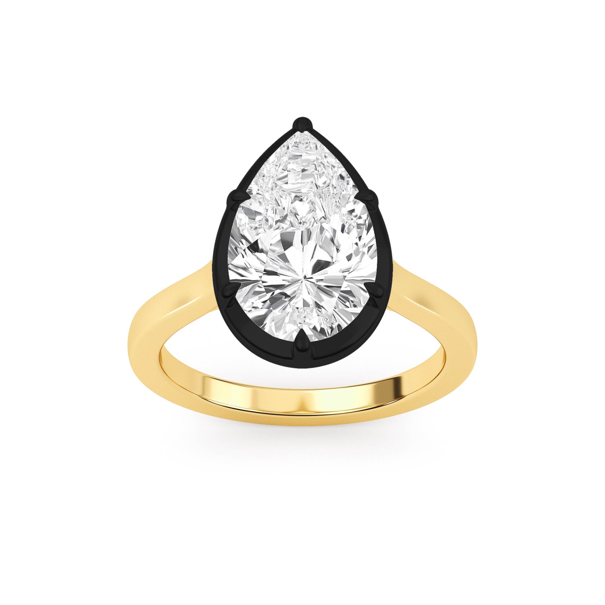 3.00ctw Pear cut Lab Grown Diamond Blackened Gold Georgian Cut Down Engagement Ring