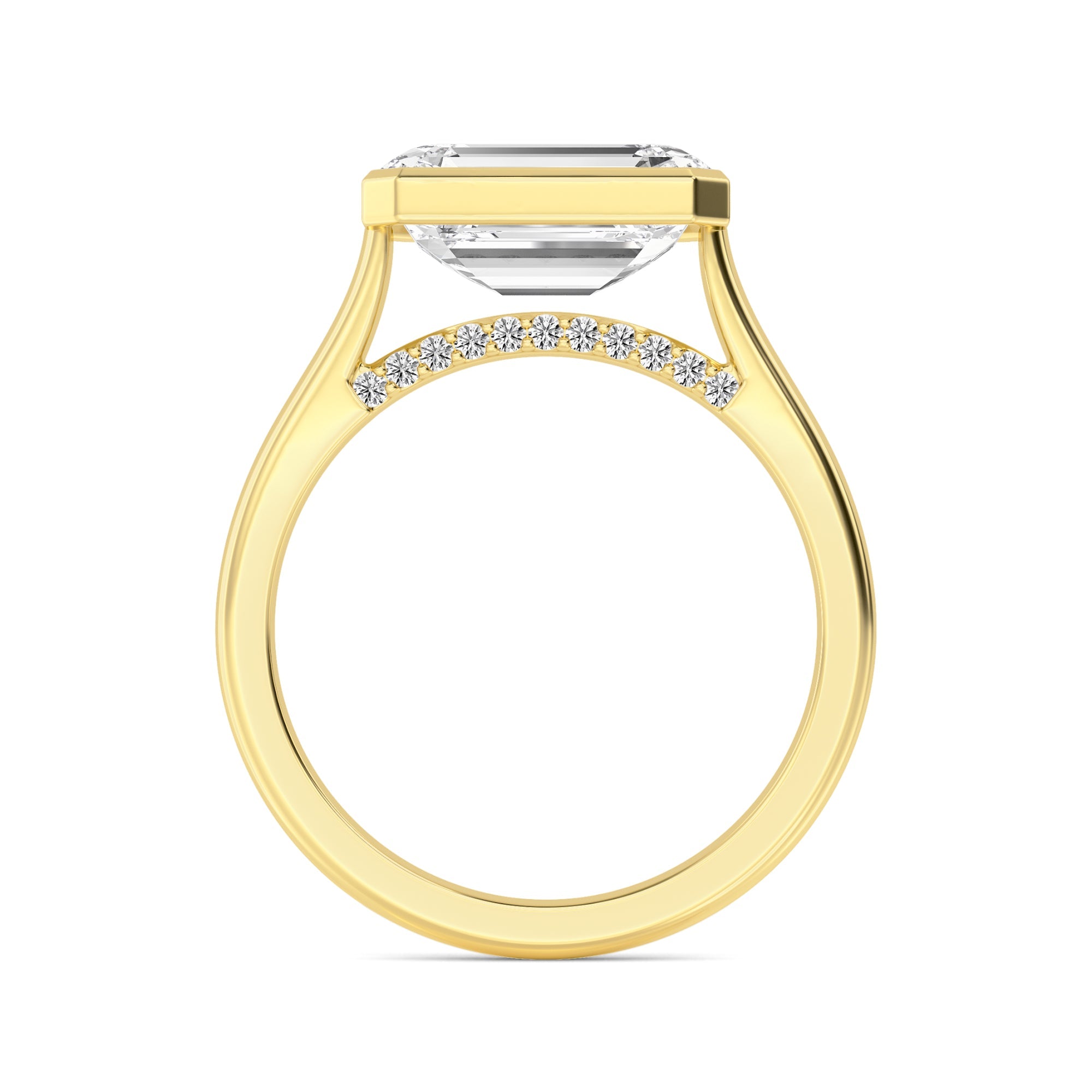 3.00ct Emerald cut Lab Grown Diamond Solitaire East-West Bezel Engagement Ring