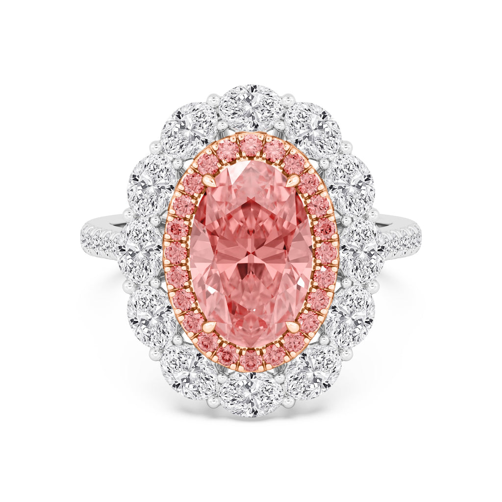 4.84ctw Oval cut Pink Lab Grown Diamond Exceptional Halo Engagement Ring