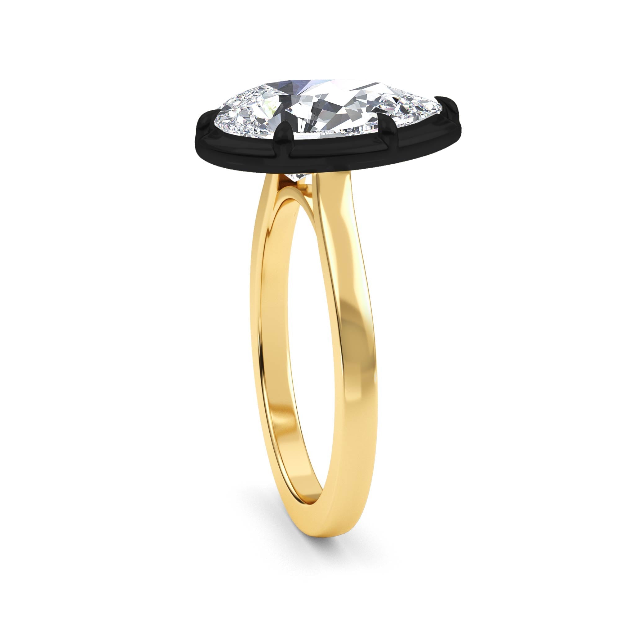 3.00ctw Pear cut Lab Grown Diamond Blackened Gold Georgian Cut Down Engagement Ring