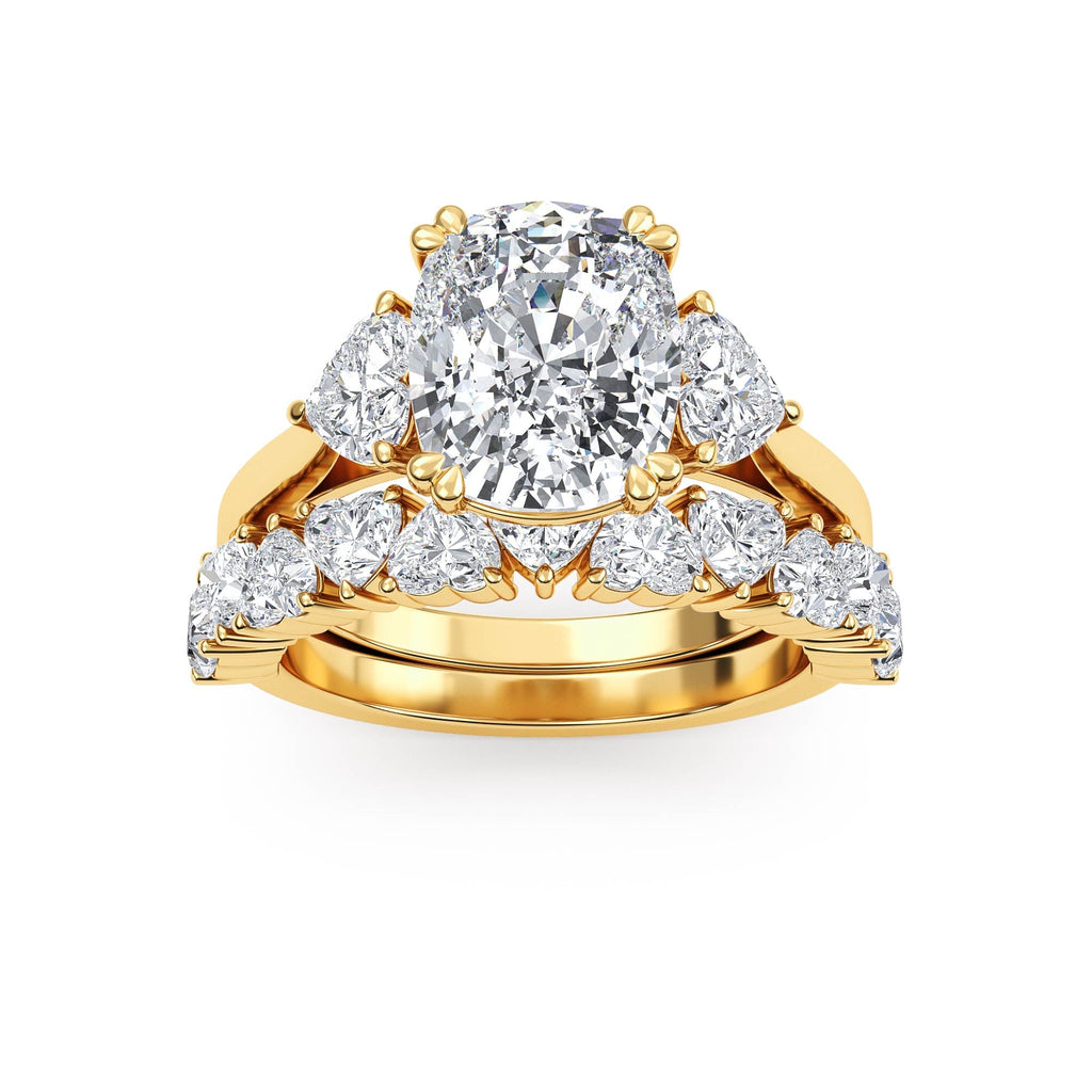 4.70ctw Cushion and Heart cut Lab Grown Diamond Exceptional Trilogy Engagement and Wedding Ring Set