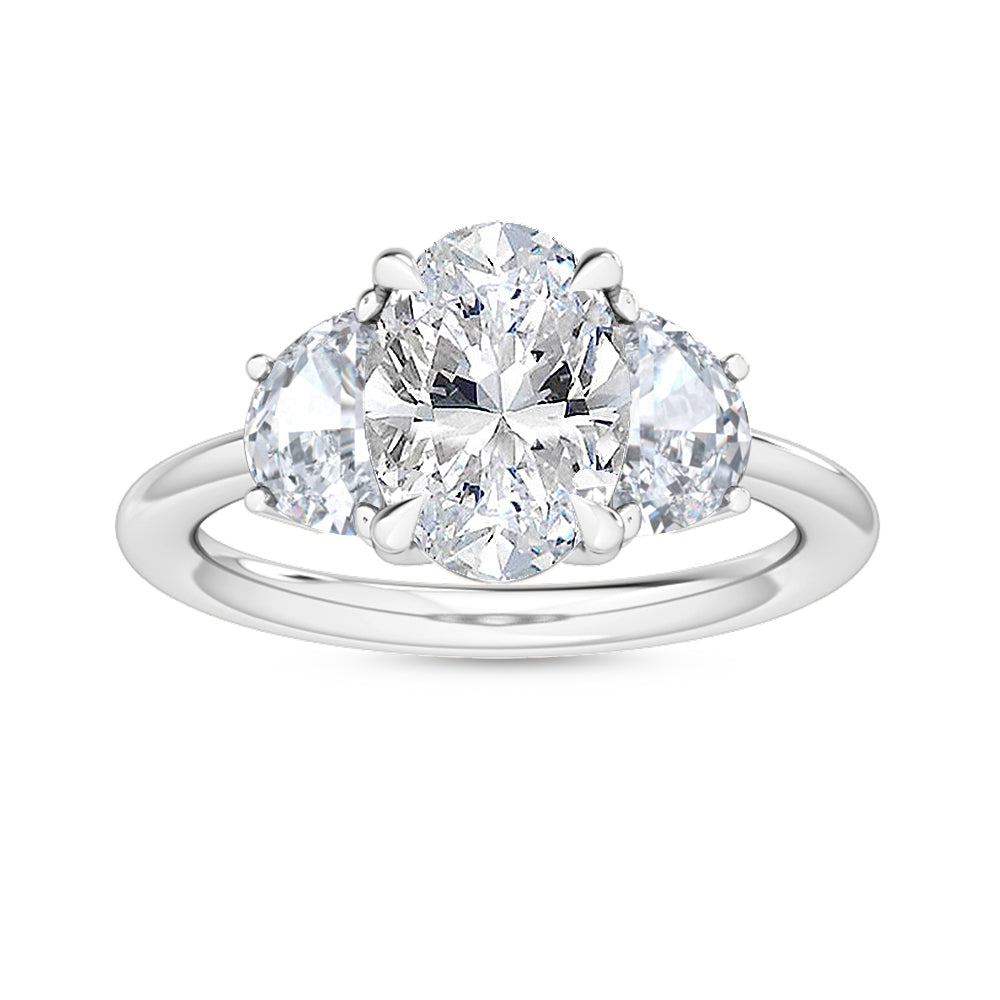 3.00ctw Oval and Half Moon cut Lab Grown Diamond Trilogy Engagement Ring