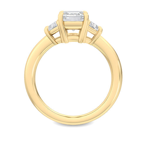 2.60ctw Emerald and Trapezoid cut Lab Grown Diamond Trilogy Engagement Ring