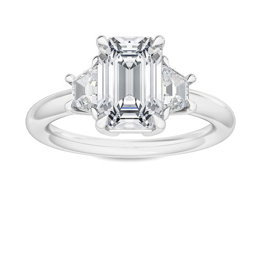 2.60ctw Emerald and Trapezoid cut Lab Grown Diamond Trilogy Engagement Ring