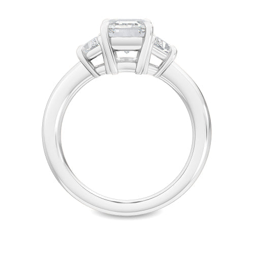 2.60ctw Emerald and Trapezoid cut Lab Grown Diamond Trilogy Engagement Ring