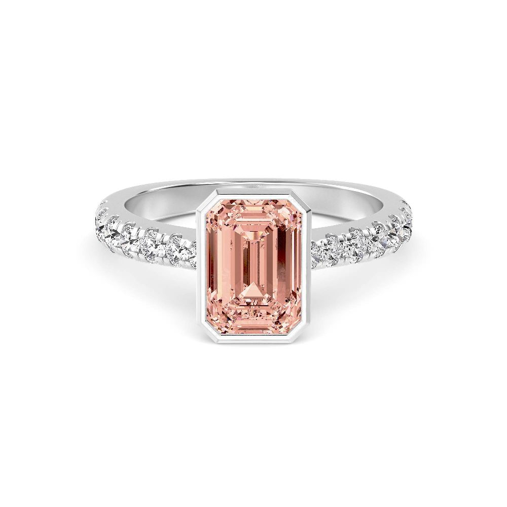 2.50ct Emerald cut Pink Lab Grown Diamond Solitaire Bezel Diamond Band Engagement Ring