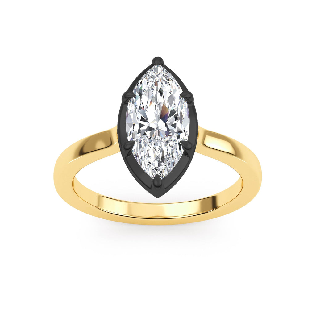 1.30ctw Marquise cut Lab Grown Diamond Blackened Gold Georgian Cut Down Engagement Ring