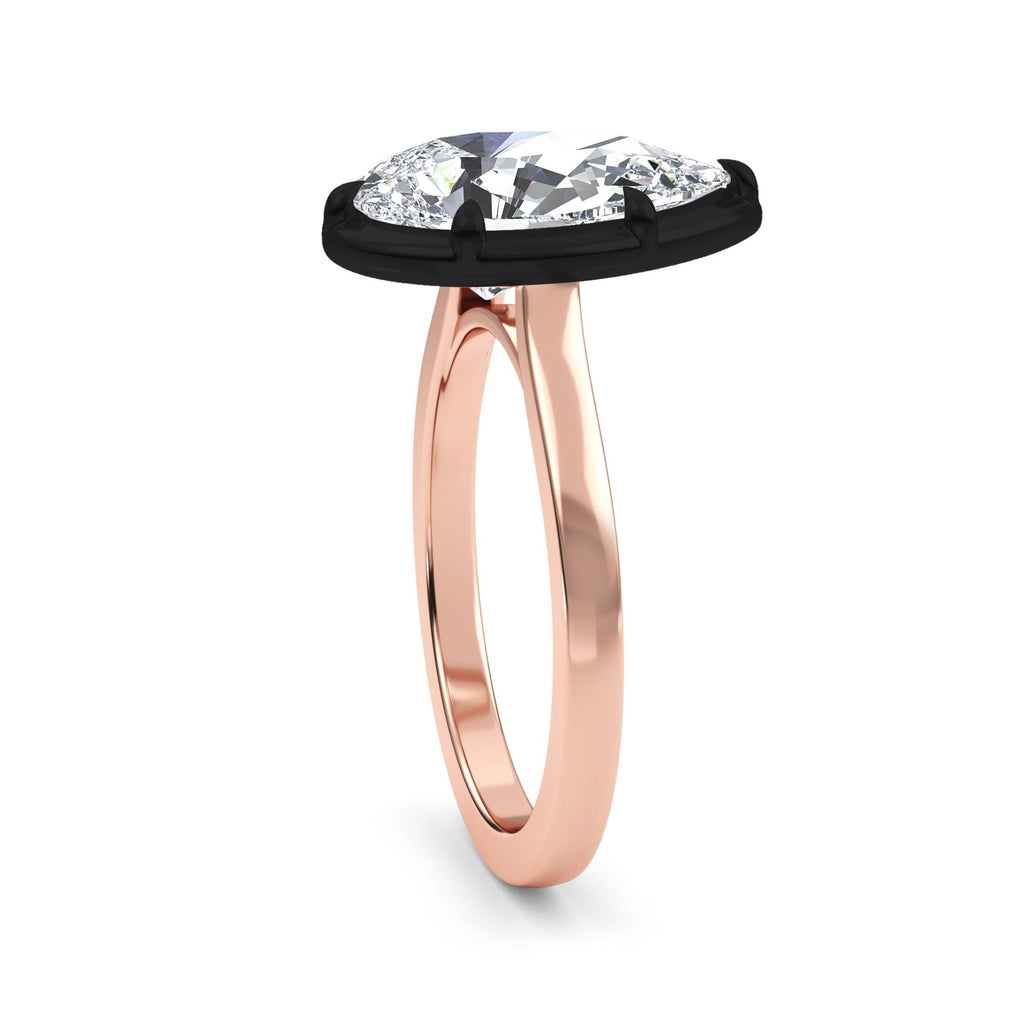 3.00ctw Pear cut Lab Grown Diamond Blackened Gold Georgian Cut Down Engagement Ring