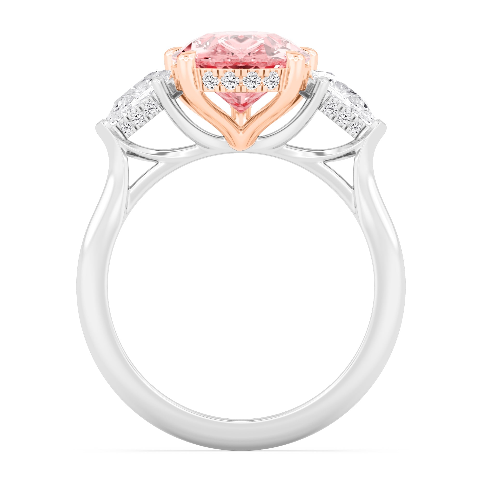 4.88ctw Pear shape Pink Lab Grown Diamond Exceptional Trilogy Engagement Ring