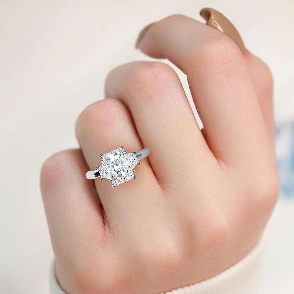 2.50ctw Radiant and Trapezoid cut Lab Grown Diamond Trilogy Engagement Ring